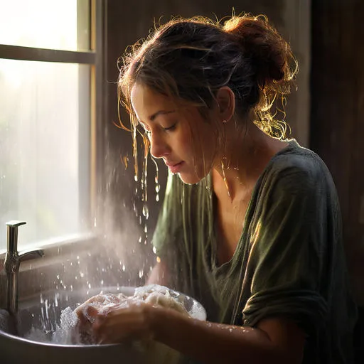 a woman washing her face